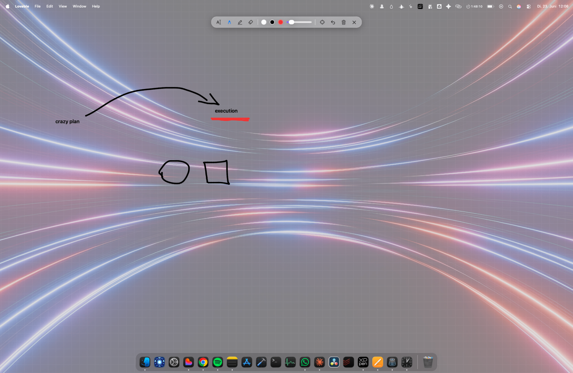 FokusBar pen-canvas: transparent overlay with handwritten notes above the Mac desktop